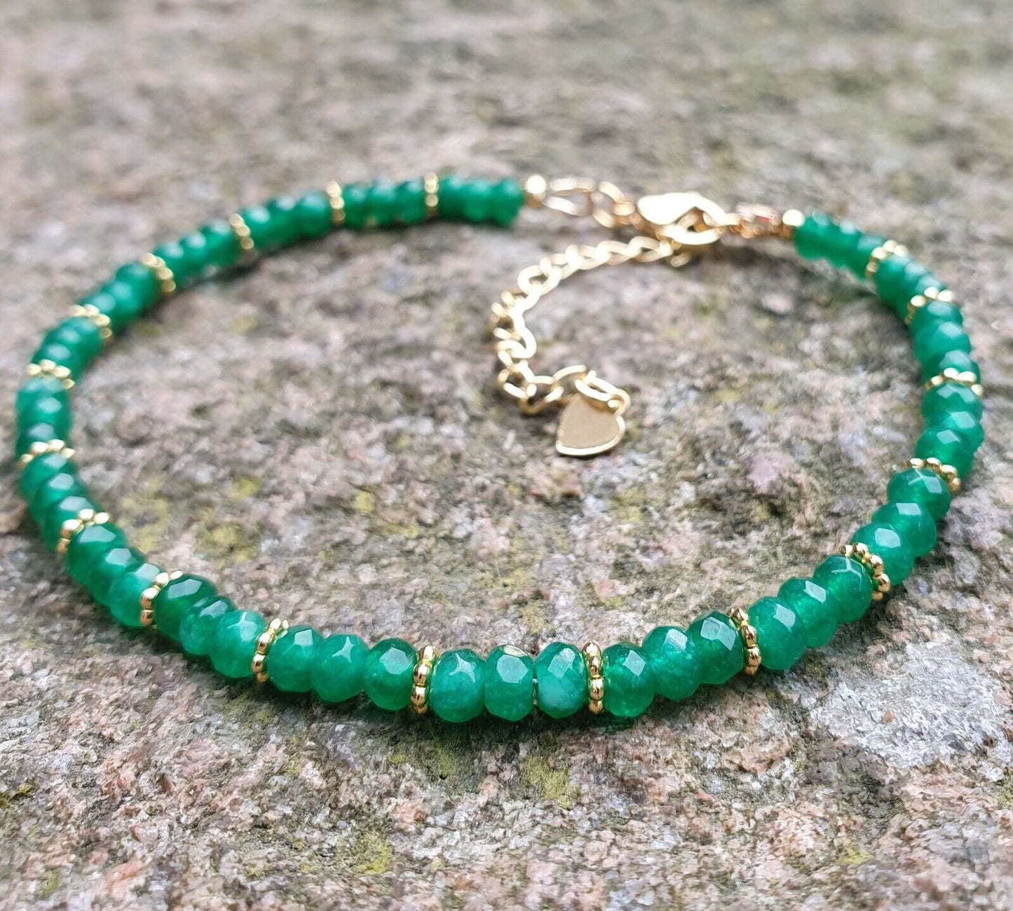 Green Onyx Bracelet 18K Gold Plated, Stackable, Adjustable