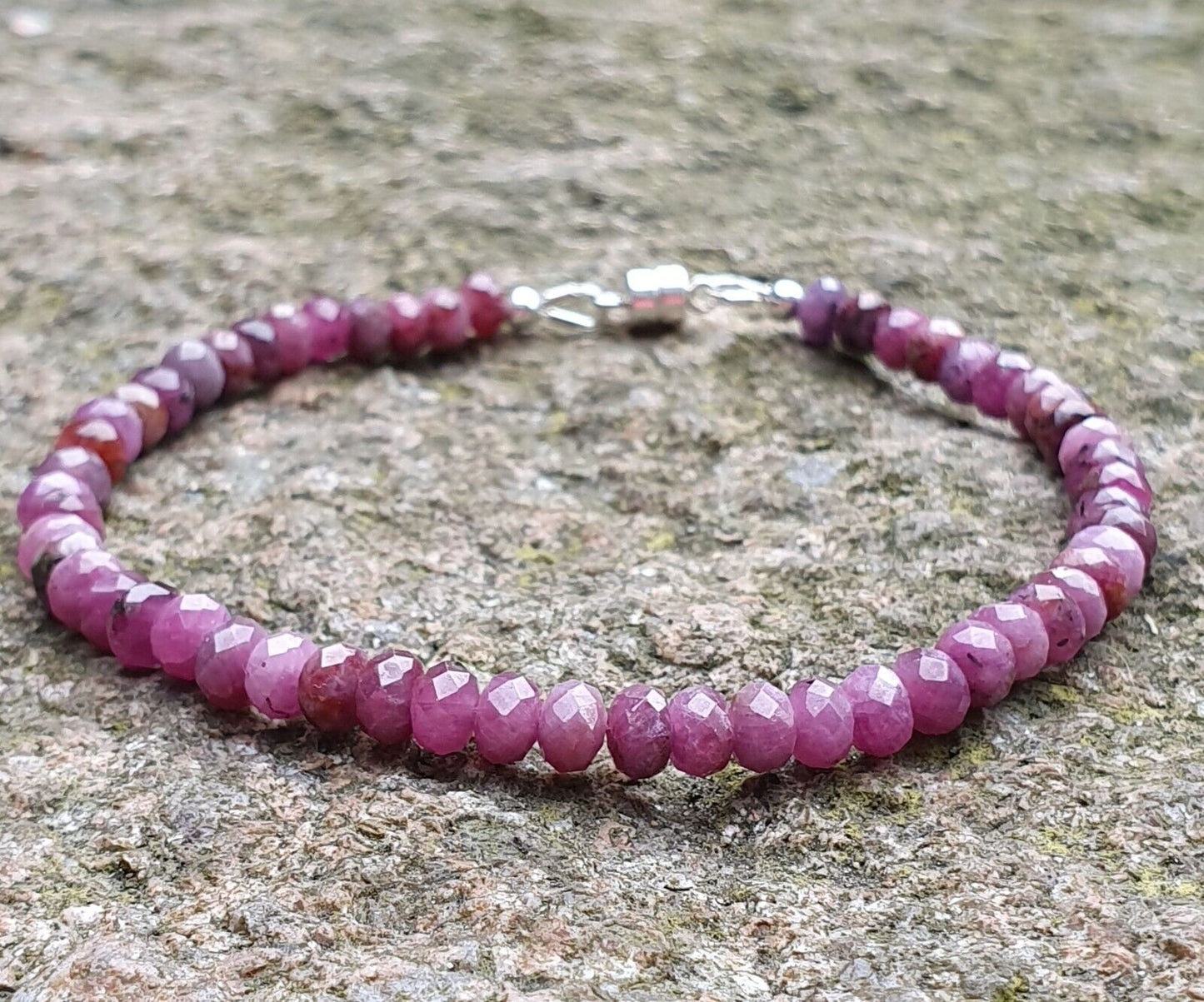 Genuine Natural Ruby Gemstone 925 Sterling Silver Bracelet with Magnetic Clasp