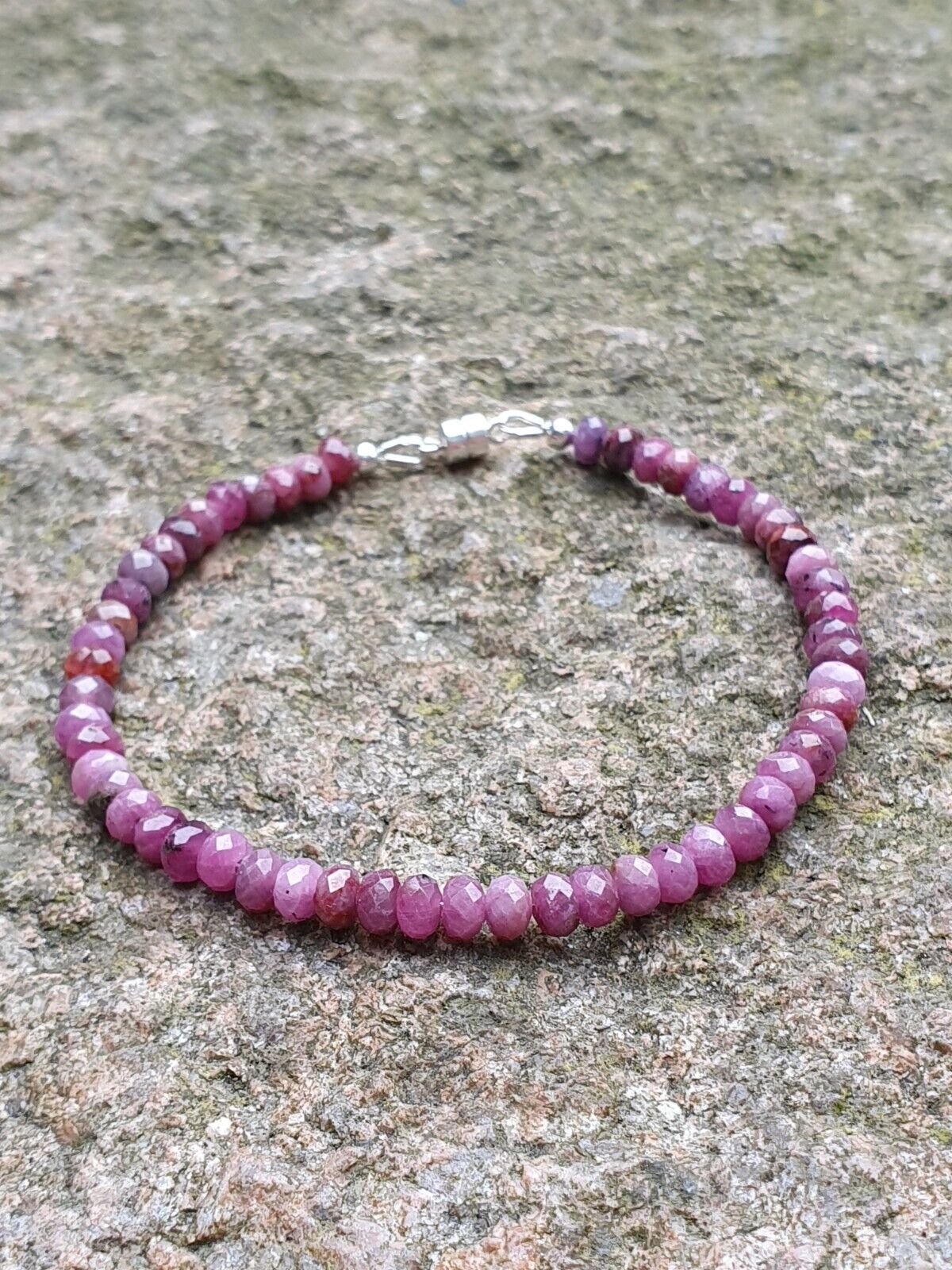 Genuine Natural Ruby Gemstone 925 Sterling Silver Bracelet with Magnetic Clasp