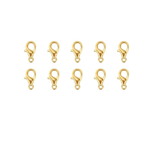 10 Small Lobster Clasp 18K Gold Plated Findings 10mm x 6mm