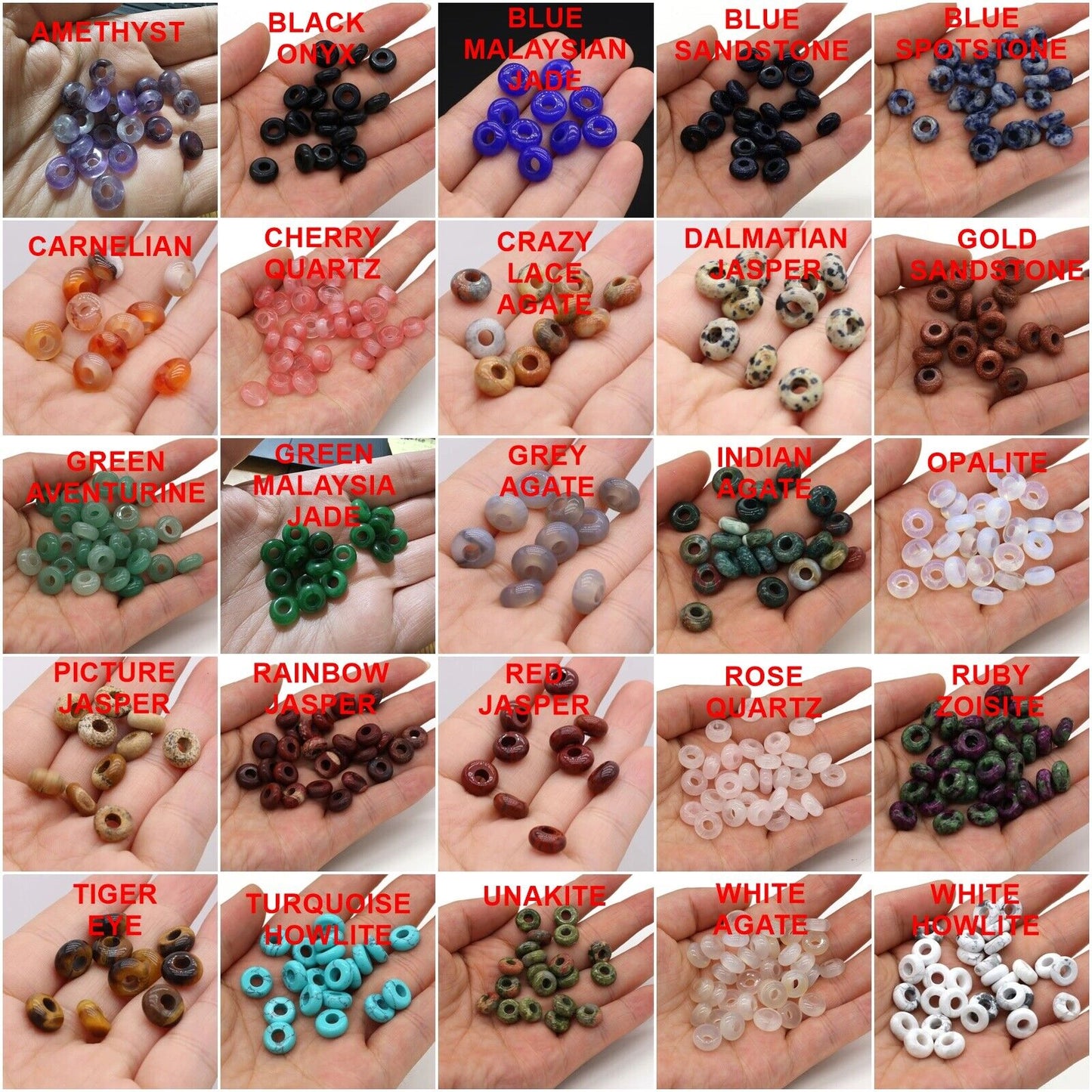 10 x European Large Hole Gemstone Abacus Donut Charm Beads Jewelry Making