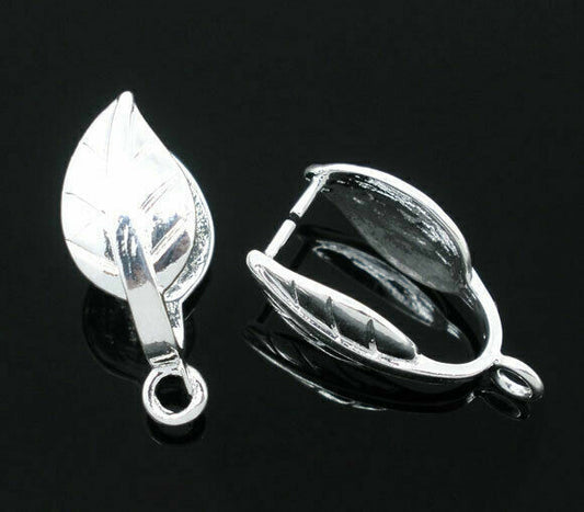 Big Pendant Pinch Bails Clasps Leaf Silver Plated 20mm( 6/8")x10mm( 3/8")