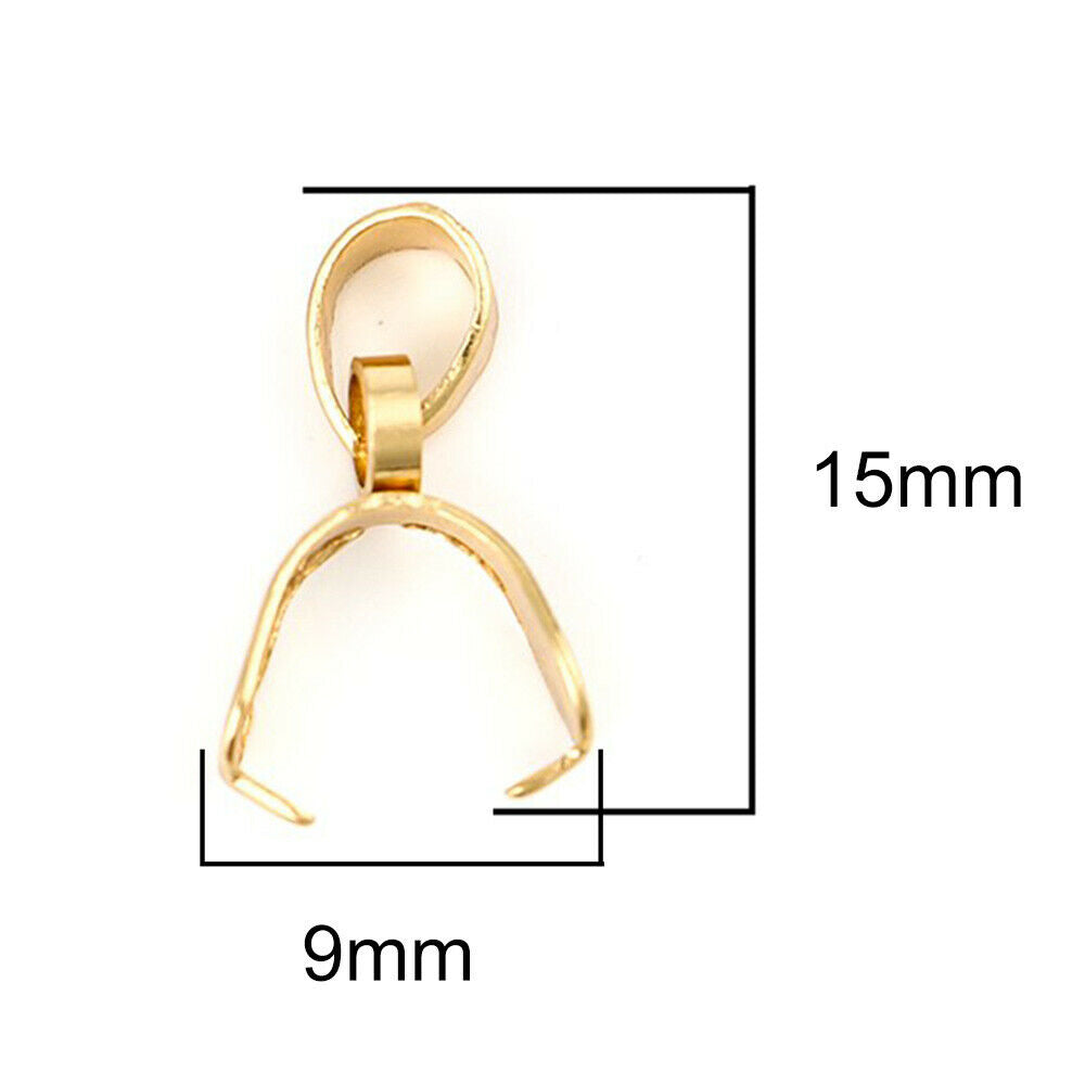 10 Stainless Steel Medium Pendant Pinch Bails Clasps Gold Plated 15x9mm