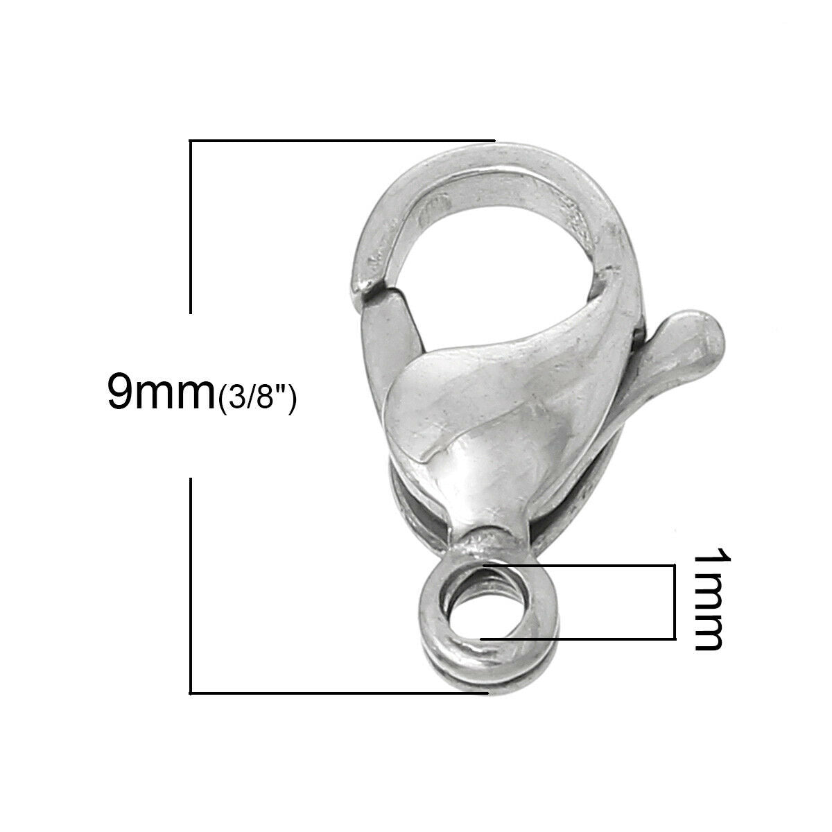 10 Stainless Steel Small Lobster Clasps Silver Tone 9mm( 3/8") x 6mm( 2/8")