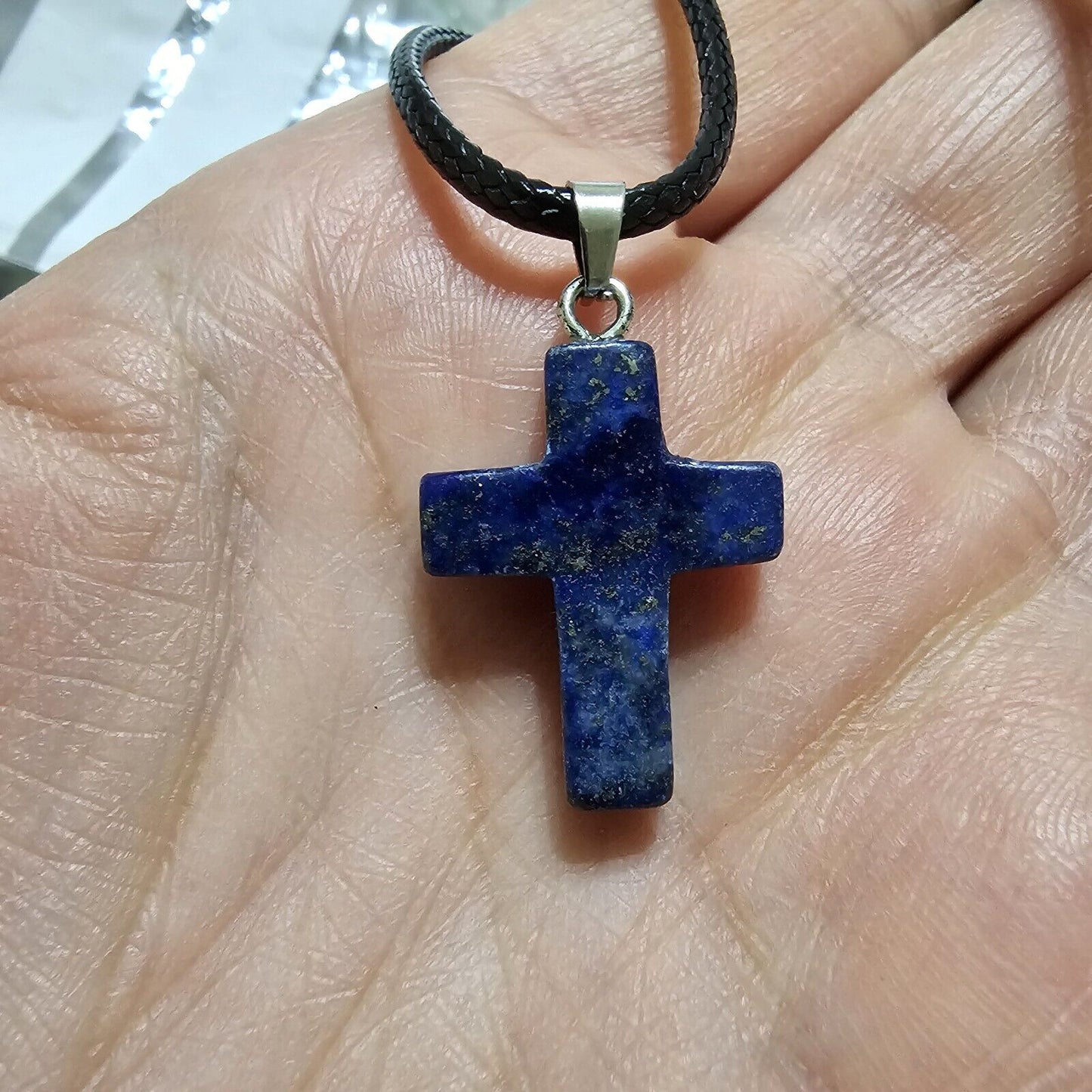 Lapis Lazuli Cross Pendant Corded Necklace