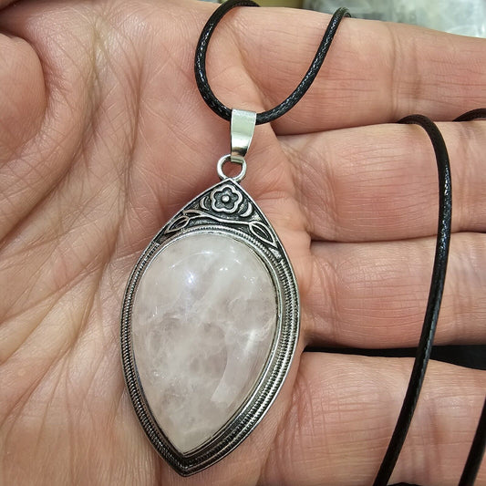 Rose Quartz Crystal Teardrop Pendant Necklace