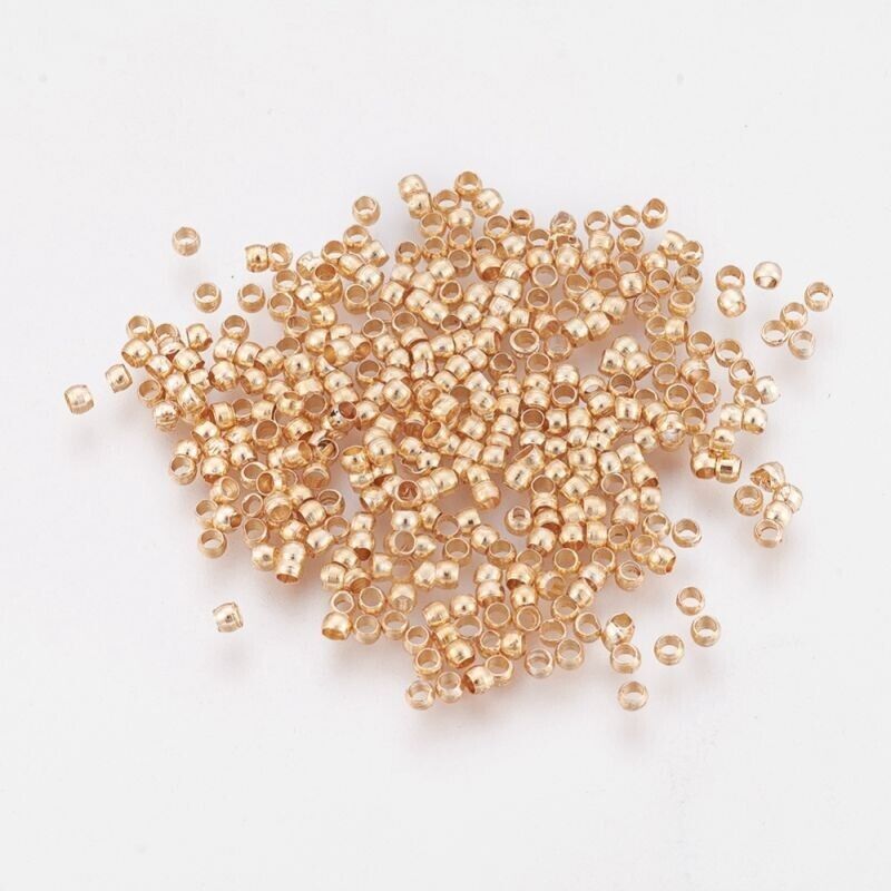 18K Gold Plated over Brass Crimp Beads Cylinder 2x1.5mm Dia, 1mm hole, 100pcs