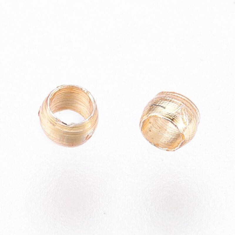 18K Gold Plated over Brass Crimp Beads Cylinder 2x1.5mm Dia, 1mm hole, 100pcs