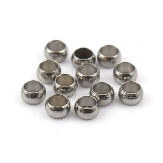 100 Stainless Steel Crimp Beads Cylinder Silver Tone-3x2mm, Hole: 2.2mm