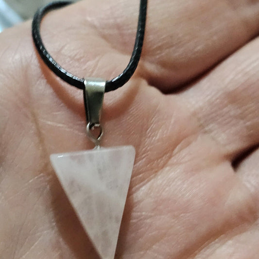 Rose Quartz Triangle Pendant Corded Necklace