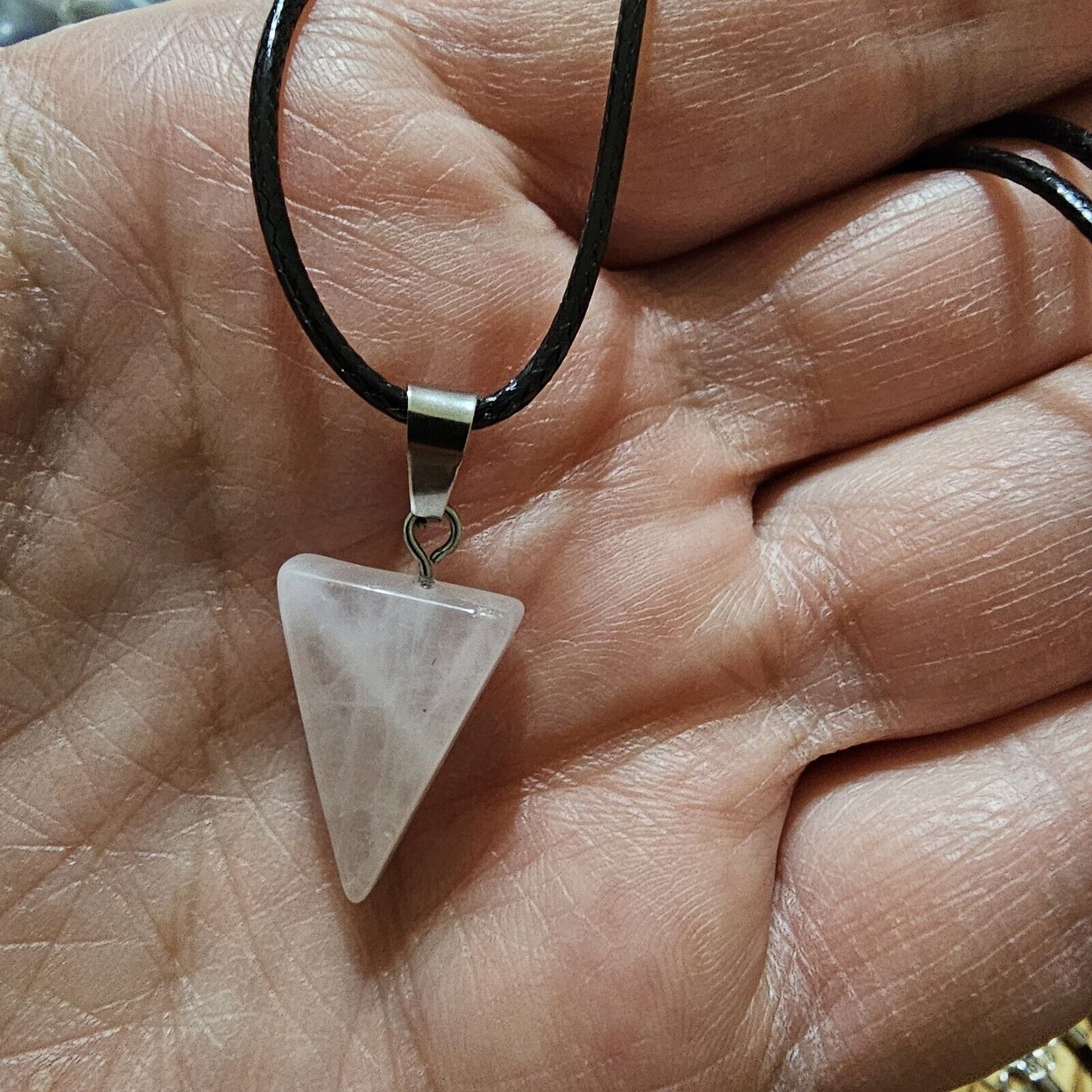 Rose Quartz Triangle Pendant Corded Necklace