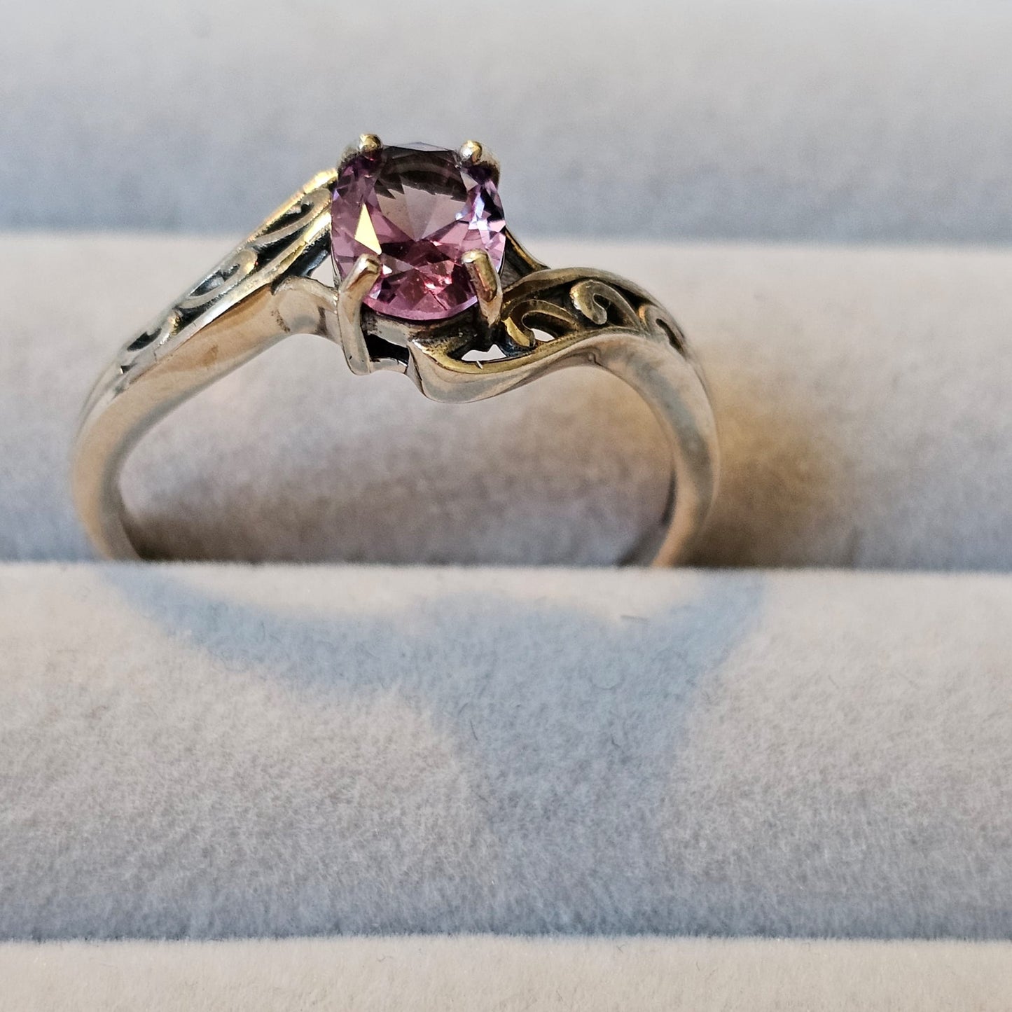 Color Change Created Alexandrite 925 Sterling Silver Filigree Solitaire Ring-Sz 12