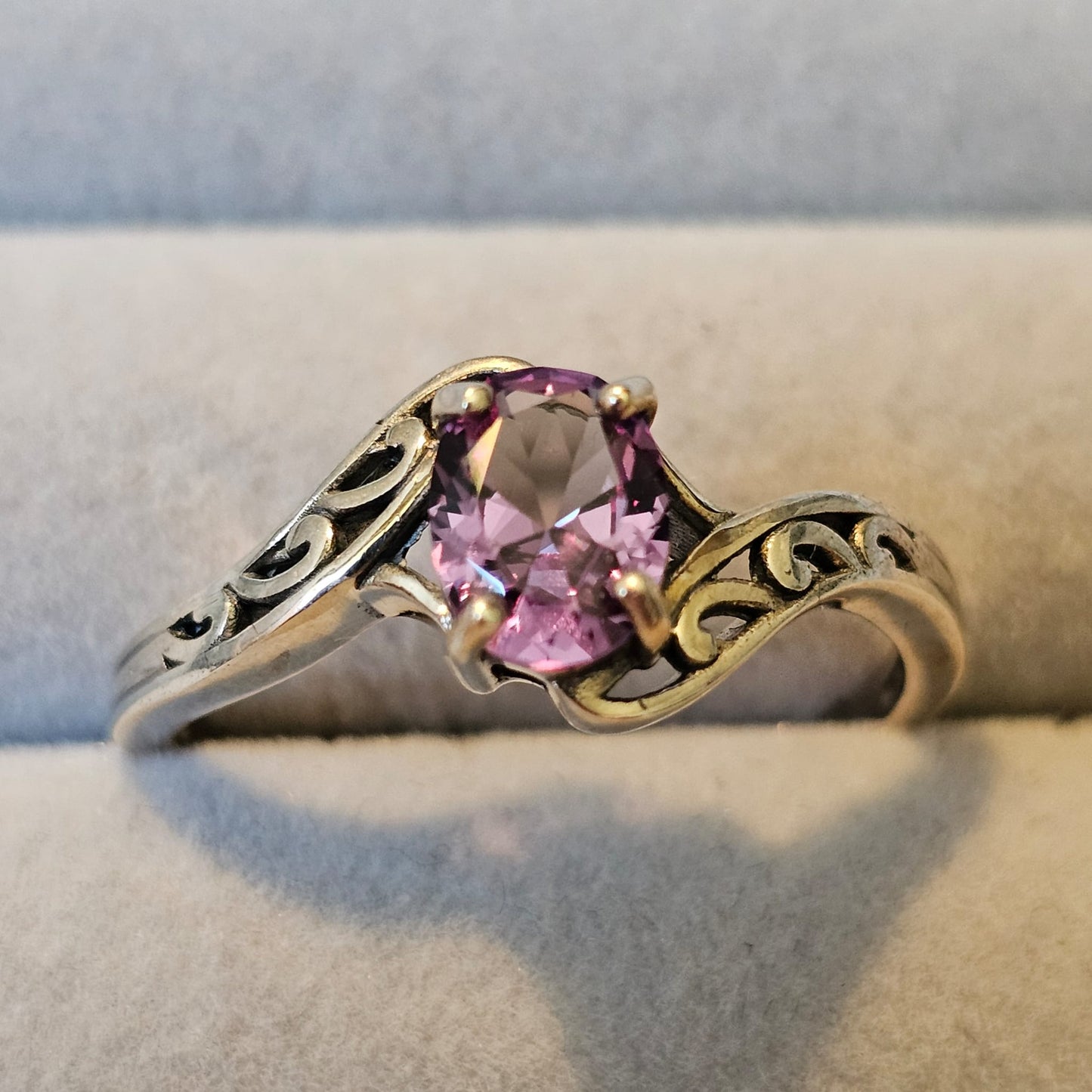 Color Change Created Alexandrite 925 Sterling Silver Filigree Solitaire Ring-Sz 12