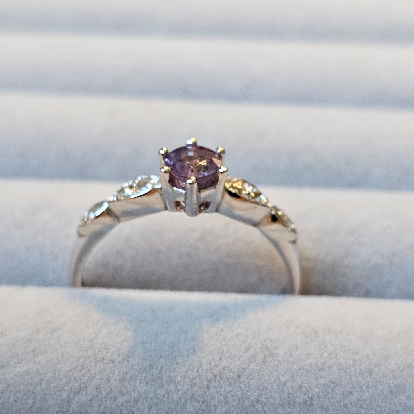 Color Change Alexandrite Doublet and White Topaz 925 Silver Engagement Ring