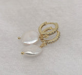 Freshwater Coin Pearl Baroque Dangle Cubic Zirconia Hoop 18K Gold Plt Earrings