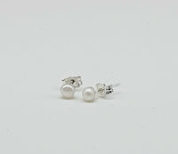 AAA Natural Freshwater Pearl Stud, Wedding Earrings 925 Sterling Silver 3mm, 4mm