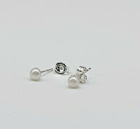 AAA Natural Freshwater Pearl Stud, Wedding Earrings 925 Sterling Silver 3mm, 4mm
