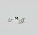 AAA Natural Freshwater Pearl Stud, Wedding Earrings 925 Sterling Silver 3mm, 4mm