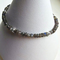 925 Sterling Silver & Labradorite Rondelle Faceted Gemstone Beads Bracelet