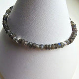 925 Sterling Silver & Labradorite Rondelle Faceted Gemstone Beads Bracelet