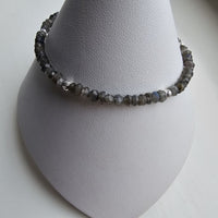 925 Sterling Silver & Labradorite Rondelle Faceted Gemstone Beads Bracelet