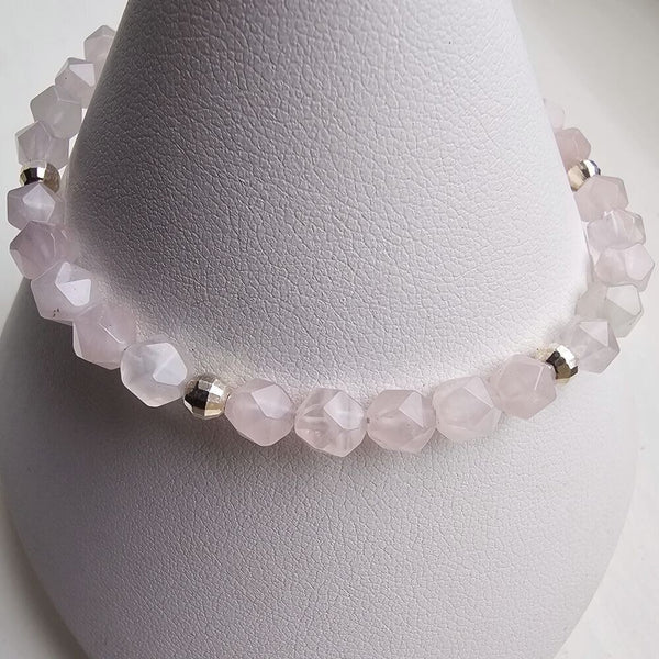 925 Sterling Silver & Rose Quartz Bracelet with Extender Chain 7.5"