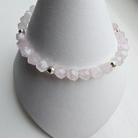 925 Sterling Silver & Rose Quartz Bracelet with Extender Chain 7.5"