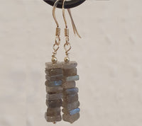 Natural Labradorite Handcut Square Beads 925 Sterling Silver Minimalist Earrings