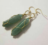 Natural Green Aventurine Crystal Point Gold Plated Wire Wrapped Artisan Earrings