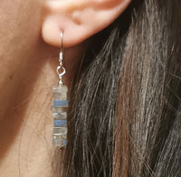 Natural Labradorite Handcut Square Beads 925 Sterling Silver Minimalist Earrings