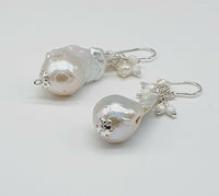White Baroque Big Fireball Pearls 925 Sterling Silver Cluster Earrings
