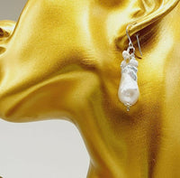 White Baroque Big Fireball Pearls 925 Sterling Silver Cluster Earrings