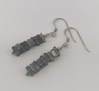 Natural Labradorite Handcut Square Beads 925 Sterling Silver Minimalist Earrings