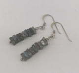 Natural Labradorite Handcut Square Beads 925 Sterling Silver Minimalist Earrings