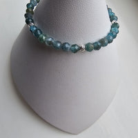 925 Sterling Silver & Blue Apatite Faceted Gemstone Beads Bracelet