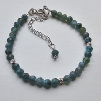 925 Sterling Silver & Blue Apatite Faceted Gemstone Beads Bracelet