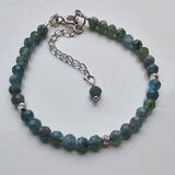 925 Sterling Silver & Blue Apatite Faceted Gemstone Beads Bracelet