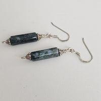 Dark Green Natural Moss Agate Column Oxidised 925 Sterling Silver Earrings