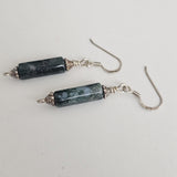 Dark Green Natural Moss Agate Column Oxidised 925 Sterling Silver Earrings