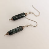 Dark Green Natural Moss Agate Column Oxidised 925 Sterling Silver Earrings