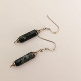 Dark Green Natural Moss Agate Column Oxidised 925 Sterling Silver Earrings