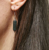 Dark Green Natural Moss Agate Column Oxidised 925 Sterling Silver Earrings