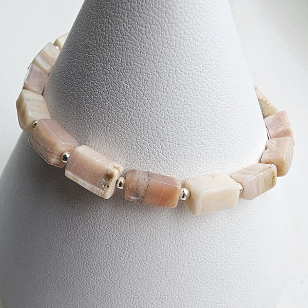 925 Sterling Silver & Pink Opal Bracelet with Clasp and Extender Chain 7"