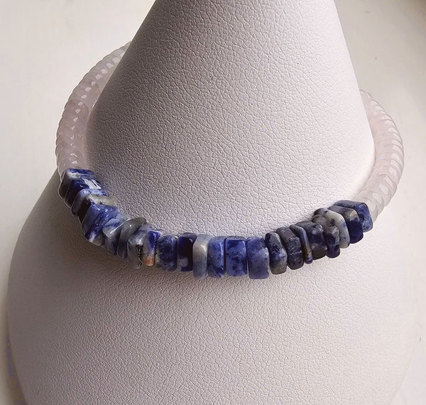 925 Sterling Silver & Rose Quartz with Sodalite Gemstone Bracelet