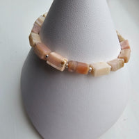 925 Sterling Silver & Pink Opal Bracelet with Clasp and Extender Chain 7"