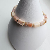 925 Sterling Silver & Pink Opal Bracelet with Clasp and Extender Chain 7"