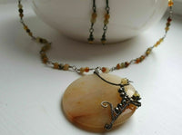 Natural Yellow Jade Gemstone Jewelry Set Antique Style 925 Sterling Silver