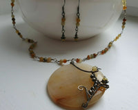 Natural Yellow Jade Gemstone Jewelry Set Antique Style 925 Sterling Silver