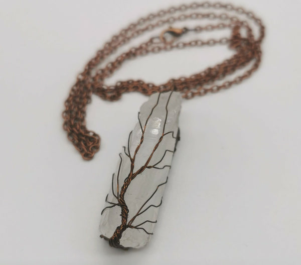Raw Quartz Healing Crystal Point Tree Of Life Antique Copper Wire Wrapped