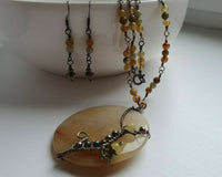 Natural Yellow Jade Gemstone Jewelry Set Antique Style 925 Sterling Silver